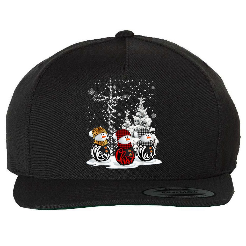 Cross Jesus Merry Christmas Snowman Funny Xmas For Christian Wool Snapback Cap