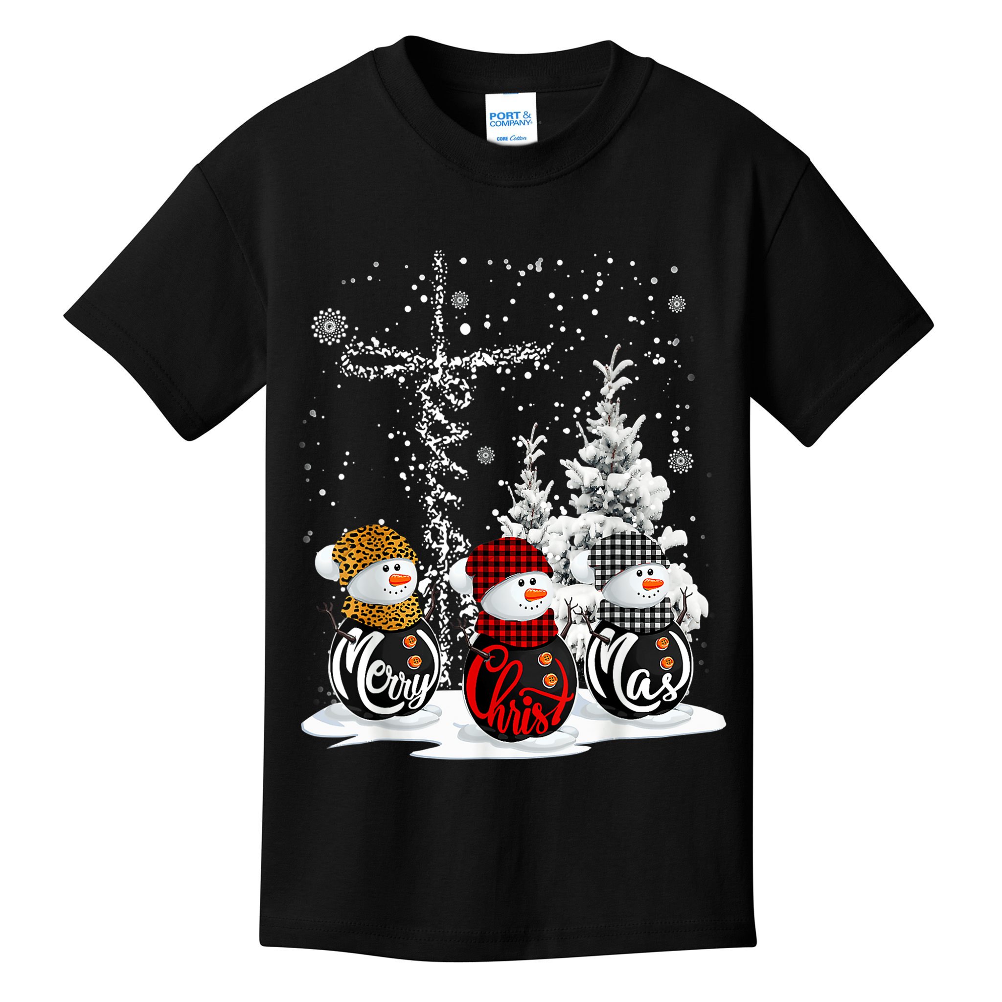 Cross Jesus Merry Christmas Snowman Funny Xmas For Christian Kids T-Shirt