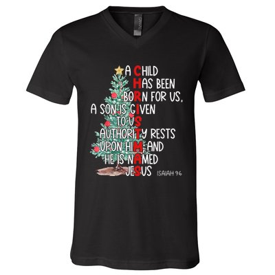 Christmas Jesus Mighty God Isaiah 9 6 Faith Christian V-Neck T-Shirt