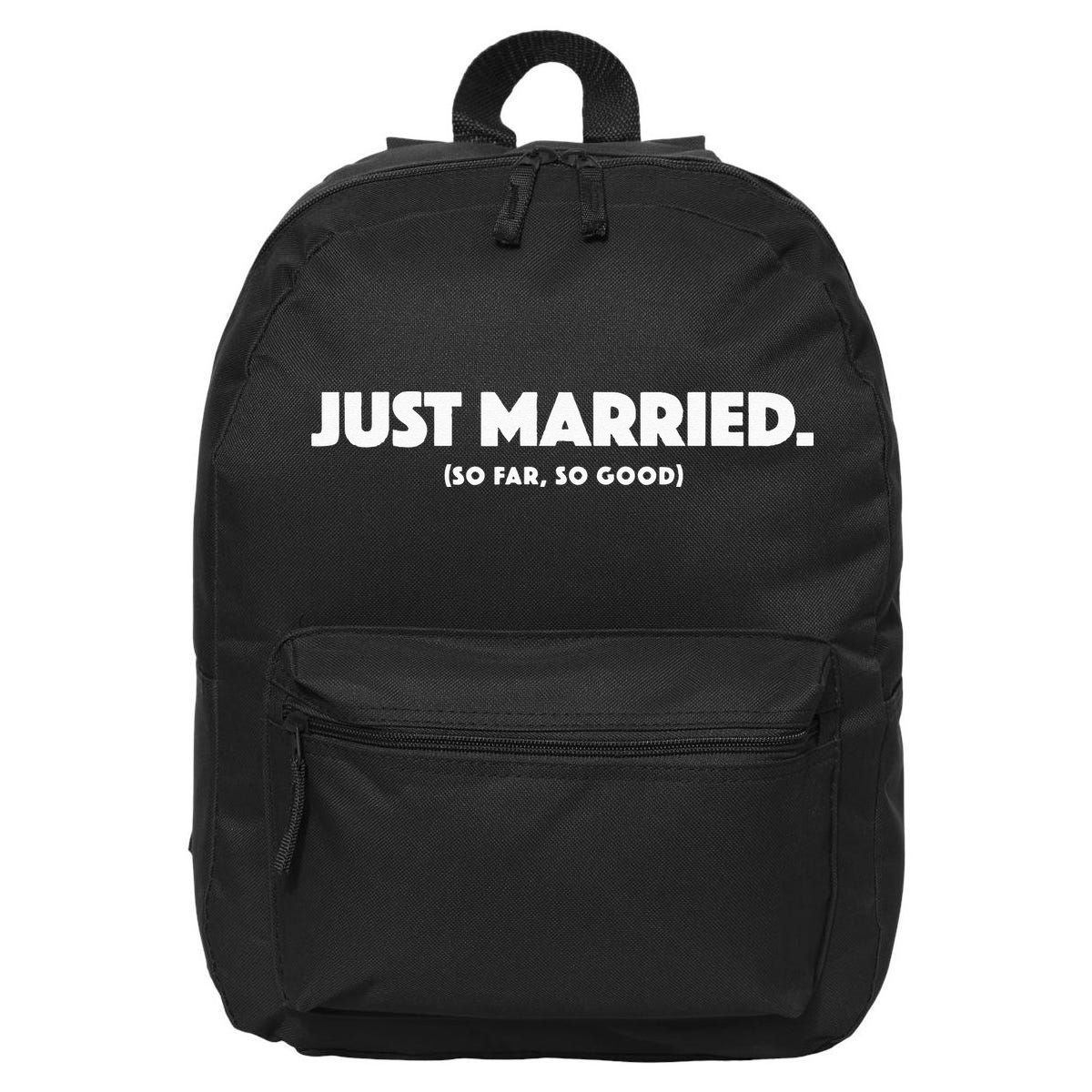 Couple Just Married Novelty Funny Wedding 16 in Basic Backpack