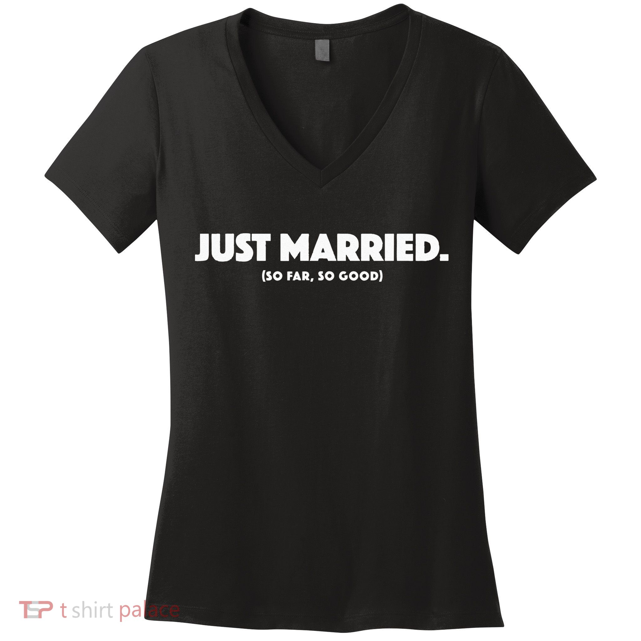 Couple Just Married Novelty Funny Wedding Women's V-Neck T-Shirt