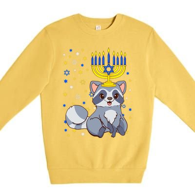 Chanukah Jewish Menorah Raccoon Funny Hanukkah Premium Crewneck Sweatshirt