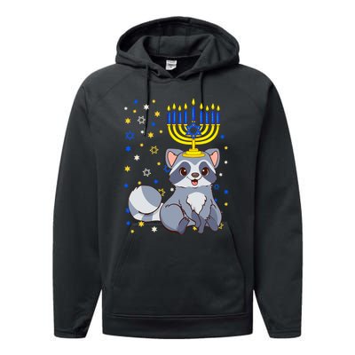 Chanukah Jewish Menorah Raccoon Funny Hanukkah Performance Fleece Hoodie