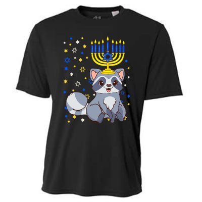 Chanukah Jewish Menorah Raccoon Funny Hanukkah Cooling Performance Crew T-Shirt