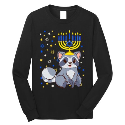 Chanukah Jewish Menorah Raccoon Funny Hanukkah Long Sleeve Shirt