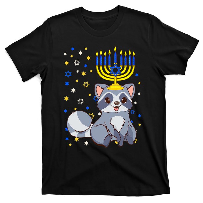 Chanukah Jewish Menorah Raccoon Funny Hanukkah T-Shirt