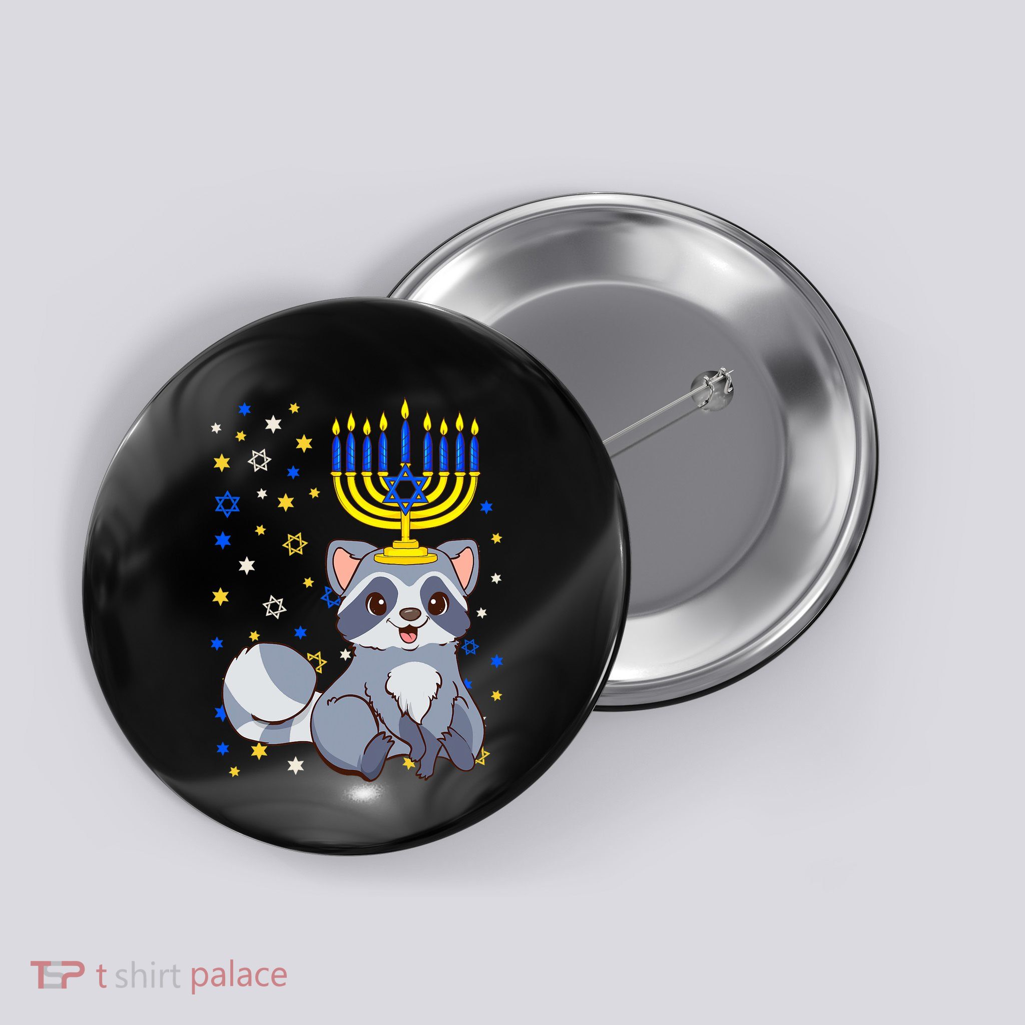 Chanukah Jewish Menorah Raccoon Funny Hanukkah Button