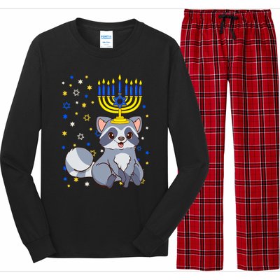 Chanukah Jewish Menorah Raccoon Funny Hanukkah Long Sleeve Pajama Set