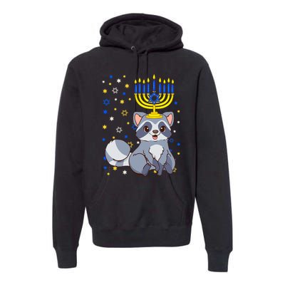 Chanukah Jewish Menorah Raccoon Funny Hanukkah Premium Hoodie