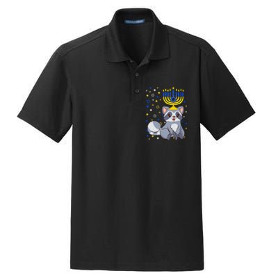 Chanukah Jewish Menorah Raccoon Funny Hanukkah Dry Zone Grid Polo