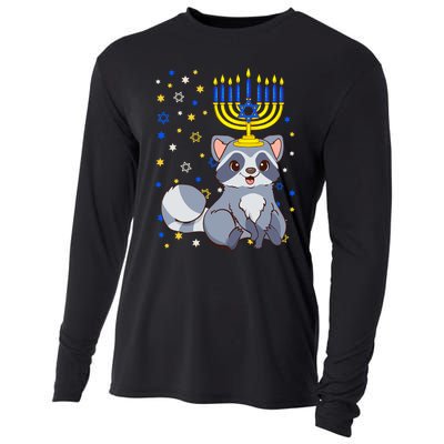 Chanukah Jewish Menorah Raccoon Funny Hanukkah Cooling Performance Long Sleeve Crew