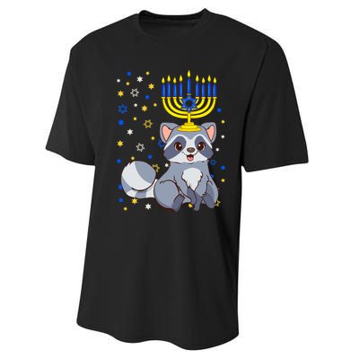 Chanukah Jewish Menorah Raccoon Funny Hanukkah Performance Sprint T-Shirt