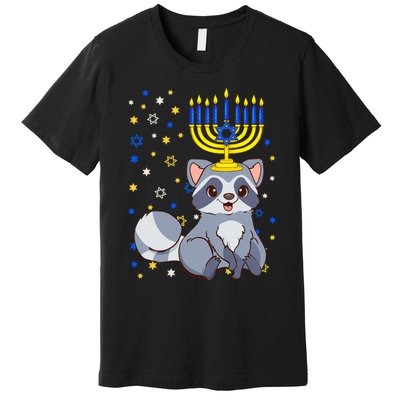 Chanukah Jewish Menorah Raccoon Funny Hanukkah Premium T-Shirt