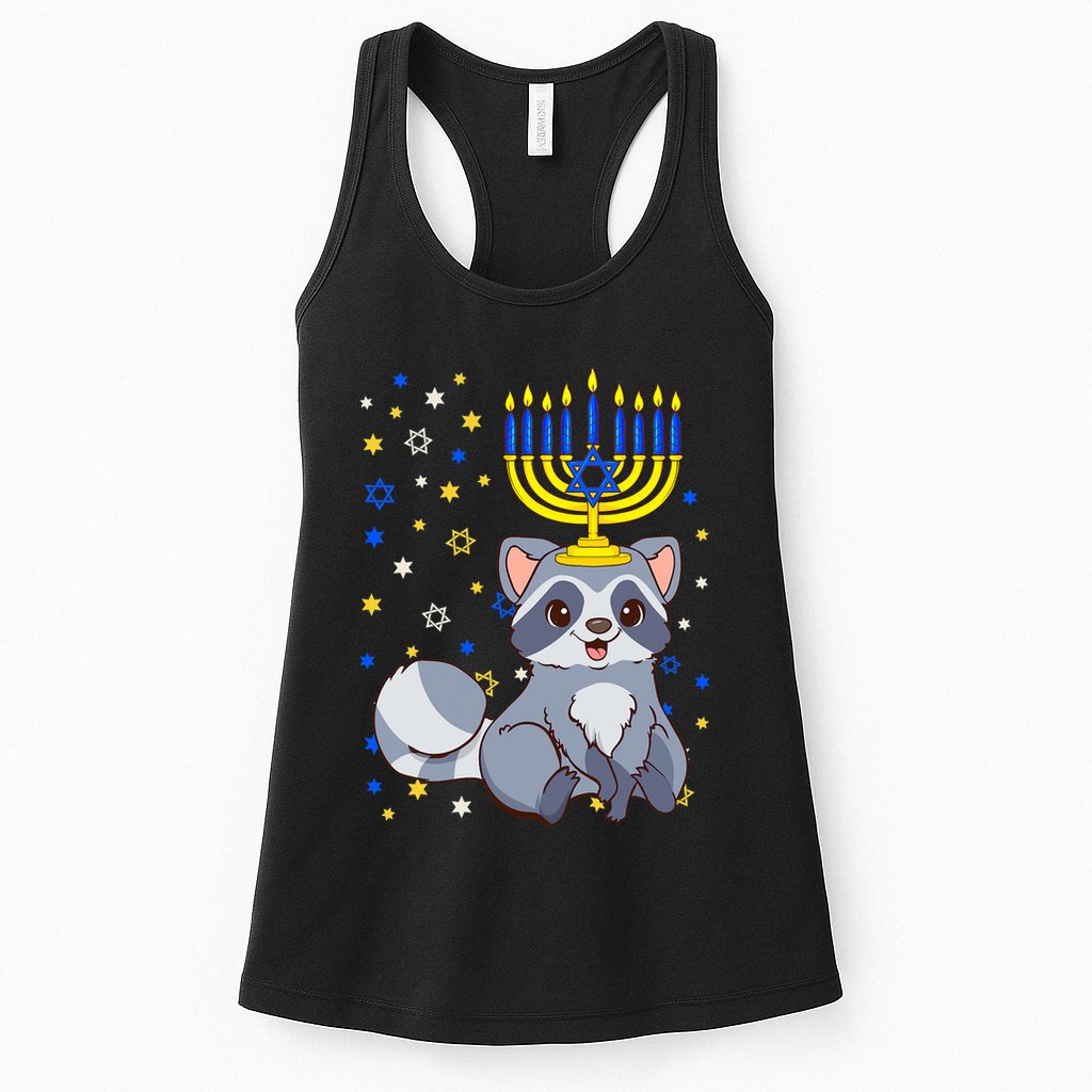 Chanukah Jewish Menorah Raccoon Funny Hanukkah Womens Tank Top