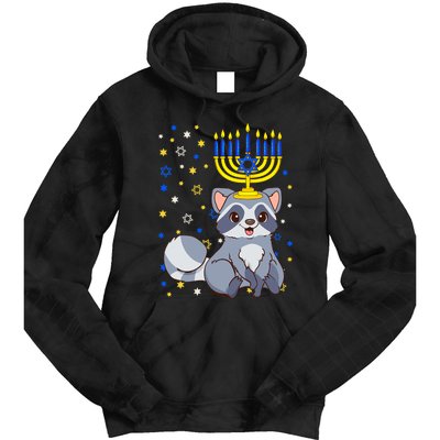 Chanukah Jewish Menorah Raccoon Funny Hanukkah Tie Dye Hoodie