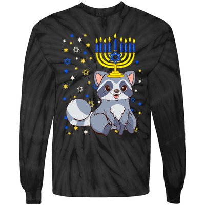 Chanukah Jewish Menorah Raccoon Funny Hanukkah Tie-Dye Long Sleeve Shirt