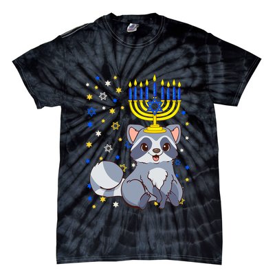 Chanukah Jewish Menorah Raccoon Funny Hanukkah Tie-Dye T-Shirt