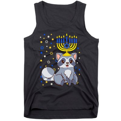 Chanukah Jewish Menorah Raccoon Funny Hanukkah Tank Top