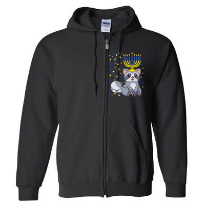 Chanukah Jewish Menorah Raccoon Funny Hanukkah Full Zip Hoodie