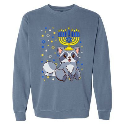 Chanukah Jewish Menorah Raccoon Funny Hanukkah Garment-Dyed Sweatshirt