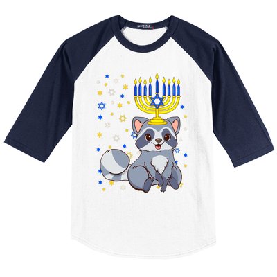 Chanukah Jewish Menorah Raccoon Funny Hanukkah Baseball Sleeve Shirt