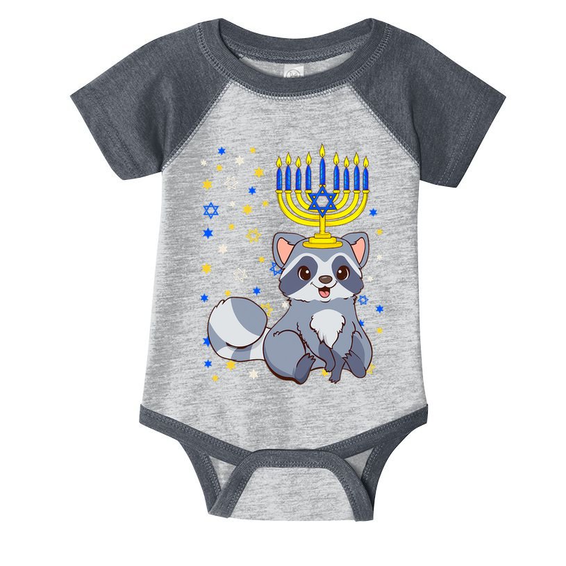 Chanukah Jewish Menorah Raccoon Funny Hanukkah Infant Baby Jersey Bodysuit
