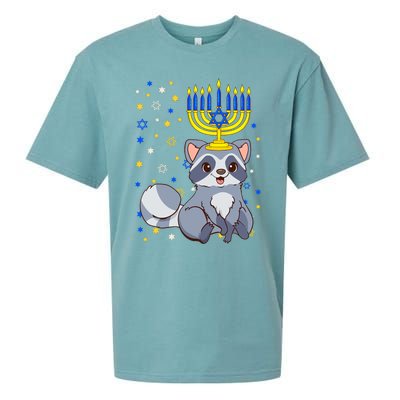 Chanukah Jewish Menorah Raccoon Funny Hanukkah Sueded Cloud Jersey T-Shirt