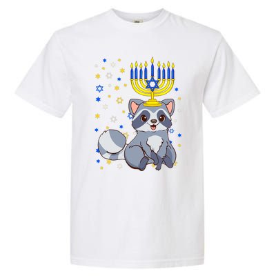 Chanukah Jewish Menorah Raccoon Funny Hanukkah Garment-Dyed Heavyweight T-Shirt