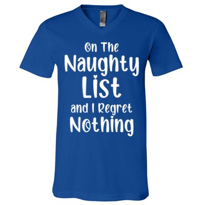 Christmas Joke On Naughty List And I Regret Nothing Funny Gift V-Neck T-Shirt