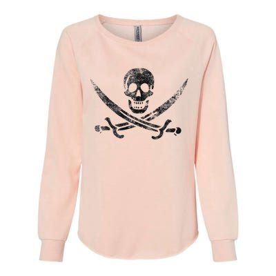 Calico Jack Pirate Flag Jolly Roger Distressed Graphic Womens California Wash Sweatshirt