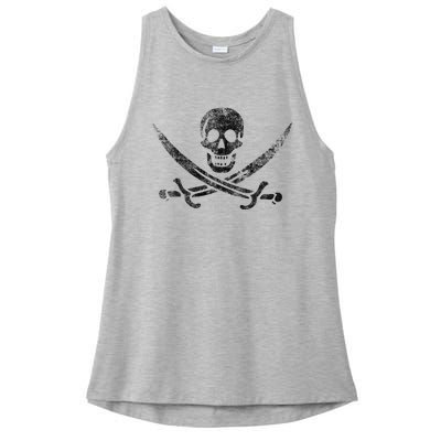 Calico Jack Pirate Flag Jolly Roger Distressed Graphic Ladies PosiCharge Tri-Blend Wicking Tank