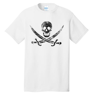 Calico Jack Pirate Flag Jolly Roger Distressed Graphic Tall T-Shirt