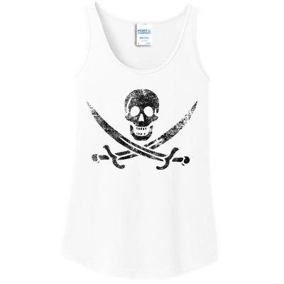 Calico Jack Pirate Flag Jolly Roger Distressed Graphic Ladies Essential Tank