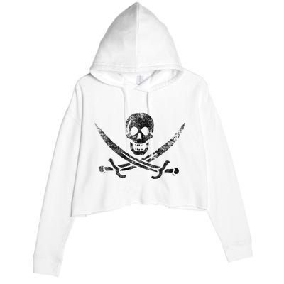 Calico Jack Pirate Flag Jolly Roger Distressed Graphic Crop Fleece Hoodie