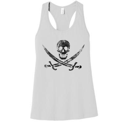 Calico Jack Pirate Flag Jolly Roger Distressed Graphic Women's Racerback Tank