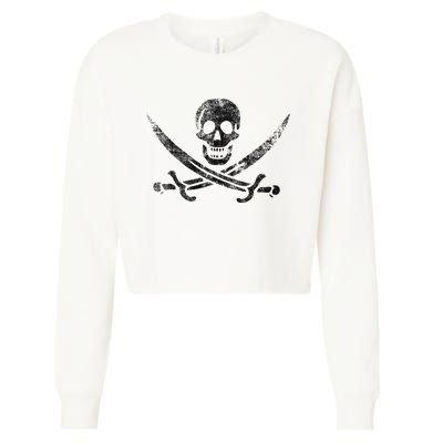 Calico Jack Pirate Flag Jolly Roger Distressed Graphic Cropped Pullover Crew