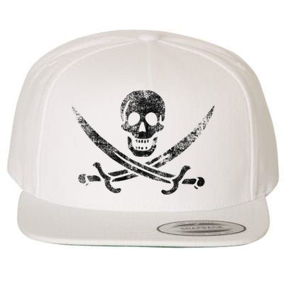 Calico Jack Pirate Flag Jolly Roger Distressed Graphic Wool Snapback Cap