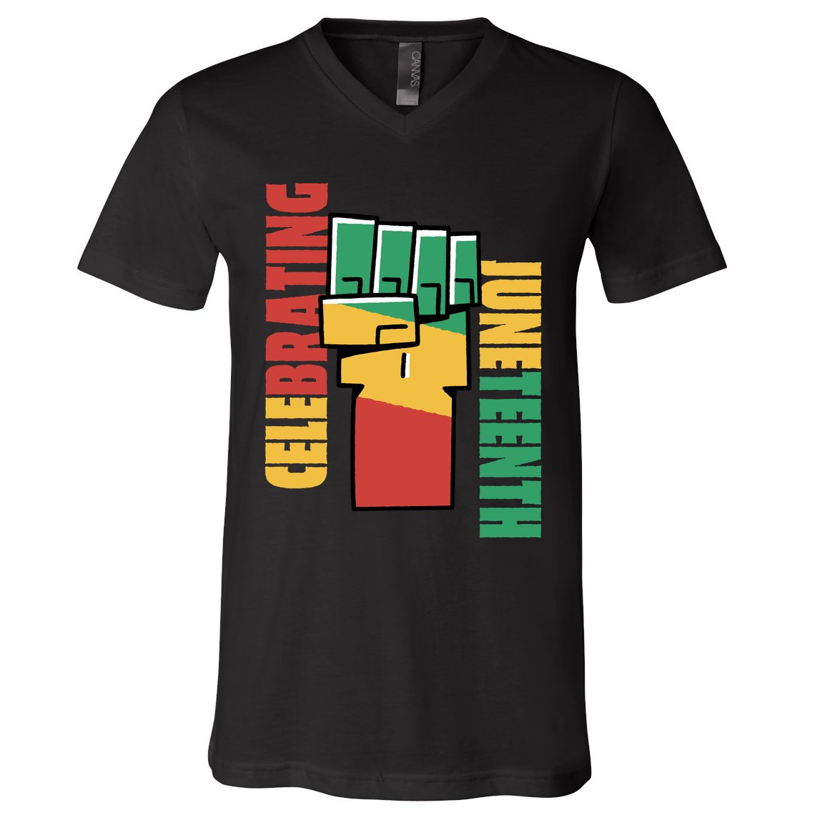 Celebrating Juneteenth Power Fist V-Neck T-Shirt