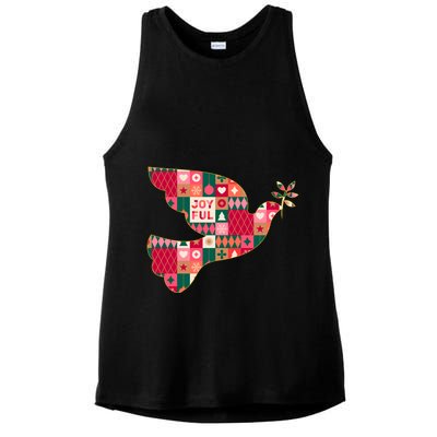 Christmas Joyful Pattern Peace Dove Ladies PosiCharge Tri-Blend Wicking Tank