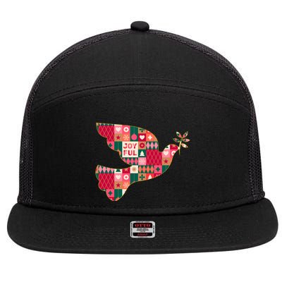 Christmas Joyful Pattern Peace Dove 7 Panel Mesh Trucker Snapback Hat
