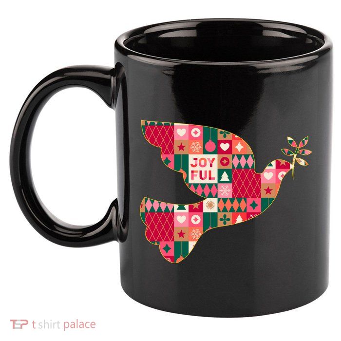 Christmas Joyful Pattern Peace Dove 11oz C Handle Ceramic Mug