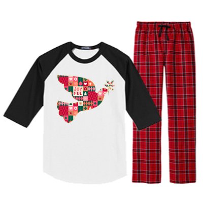 Christmas Joyful Pattern Peace Dove Raglan Sleeve Pajama Set