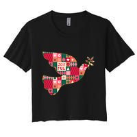 Christmas Joyful Pattern Peace Dove Women's Crop Top Tee