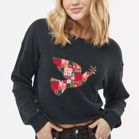 Christmas Joyful Pattern Peace Dove Cropped Pullover Crew