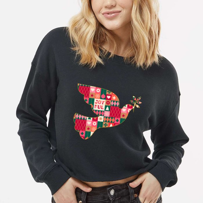 Christmas Joyful Pattern Peace Dove Cropped Pullover Crew