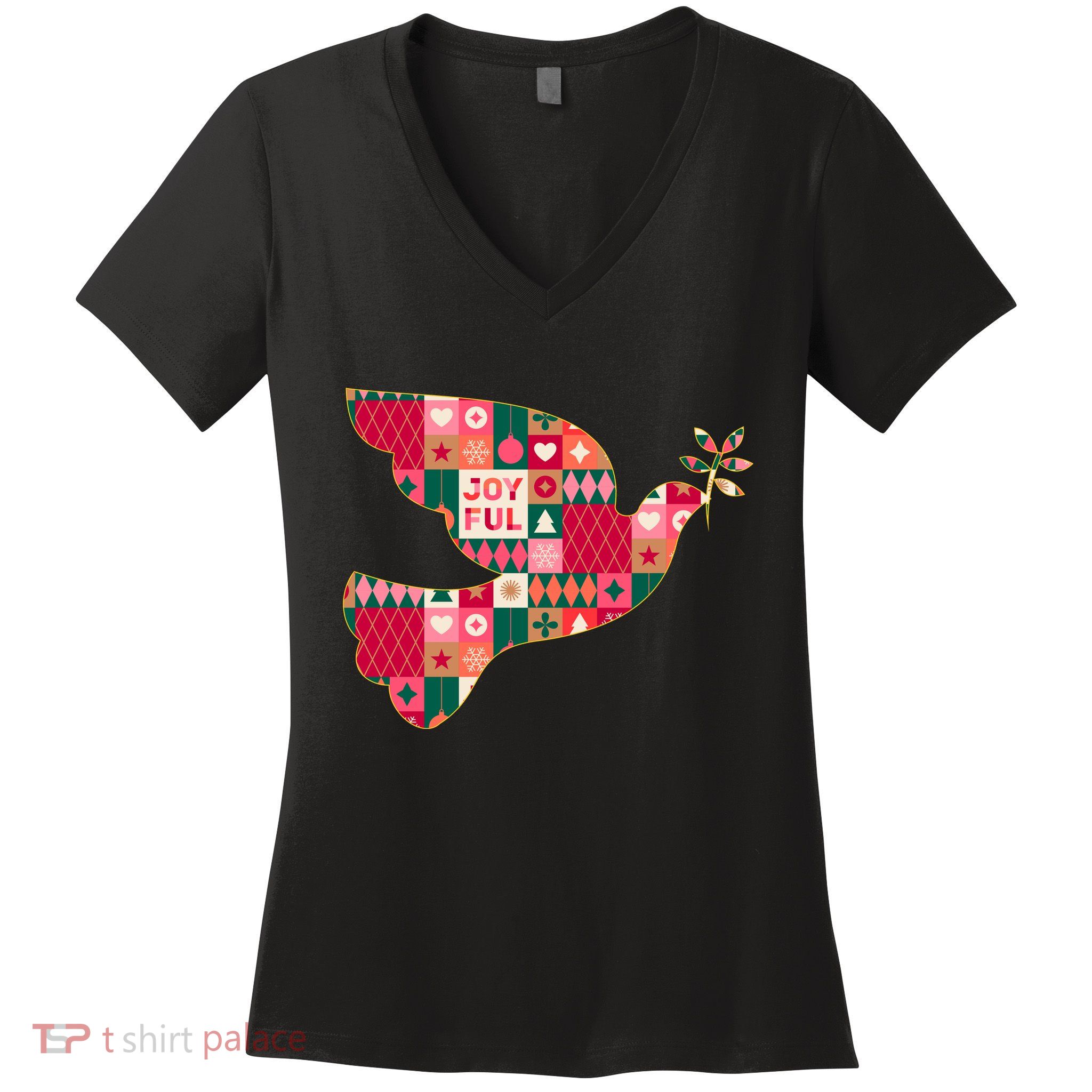 Christmas Joyful Pattern Peace Dove Women's V-Neck T-Shirt