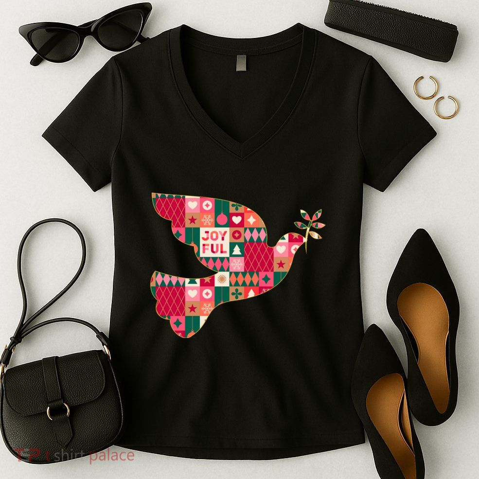 Christmas Joyful Pattern Peace Dove Women's V-Neck T-Shirt