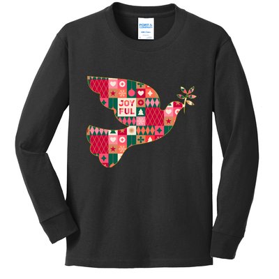 Christmas Joyful Pattern Peace Dove Kids Long Sleeve Shirt