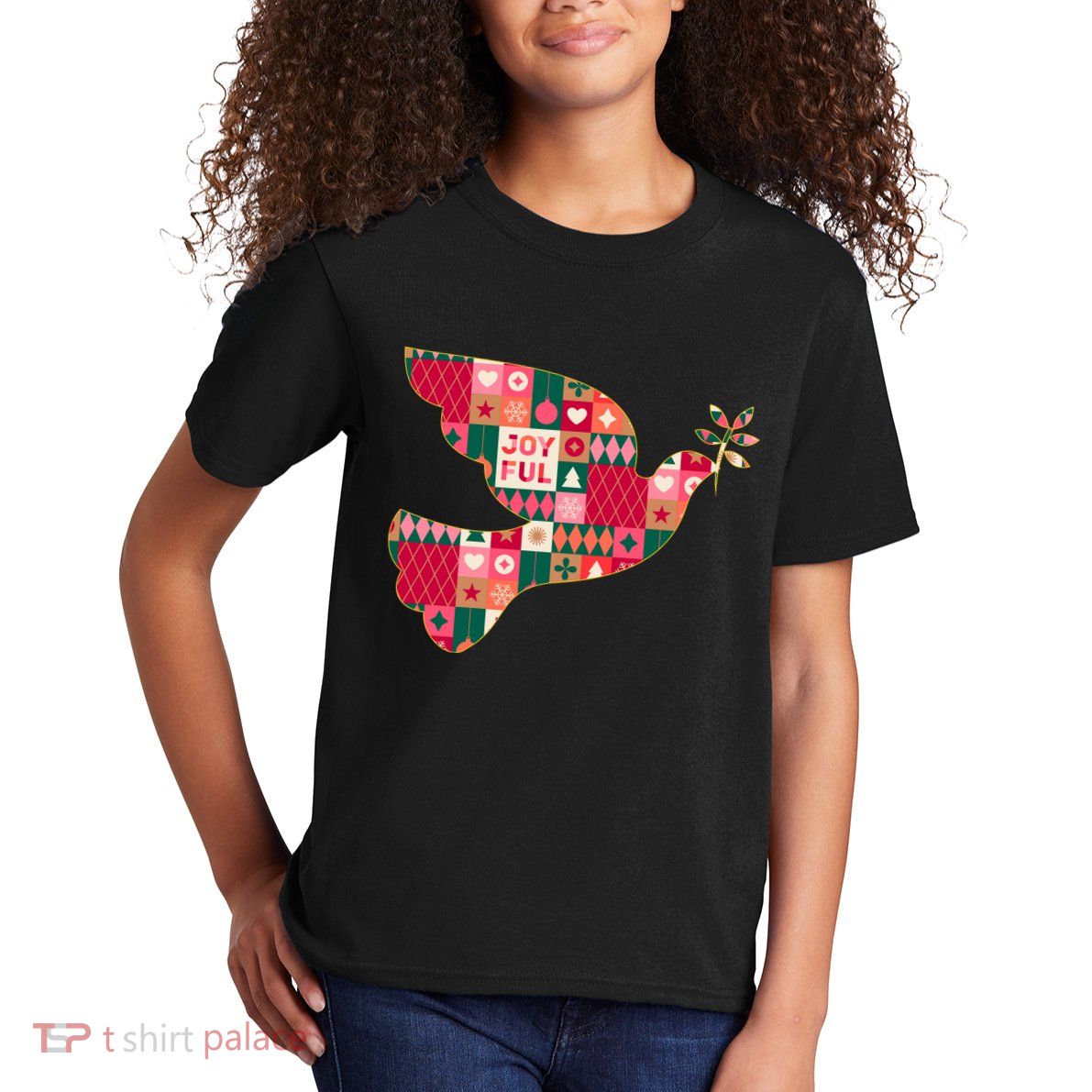 Christmas Joyful Pattern Peace Dove Kids T-Shirt
