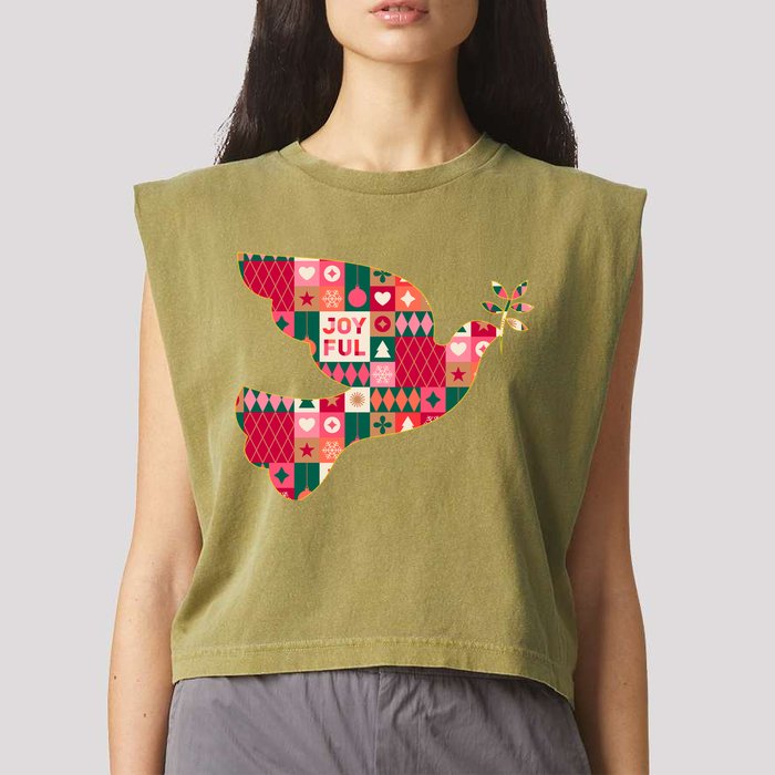 Christmas Joyful Pattern Peace Dove Garment-Dyed Women's Muscle Tee
